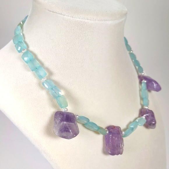 Vintage Jewelry - Vintage Amethyst and Facetted Fluorite Choker 15"